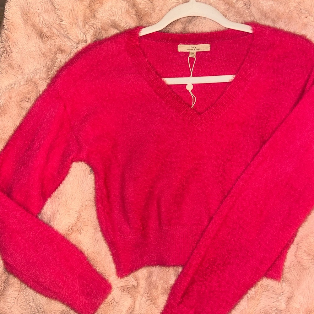 Women's V-Neck Sweater - Vibrant Pink